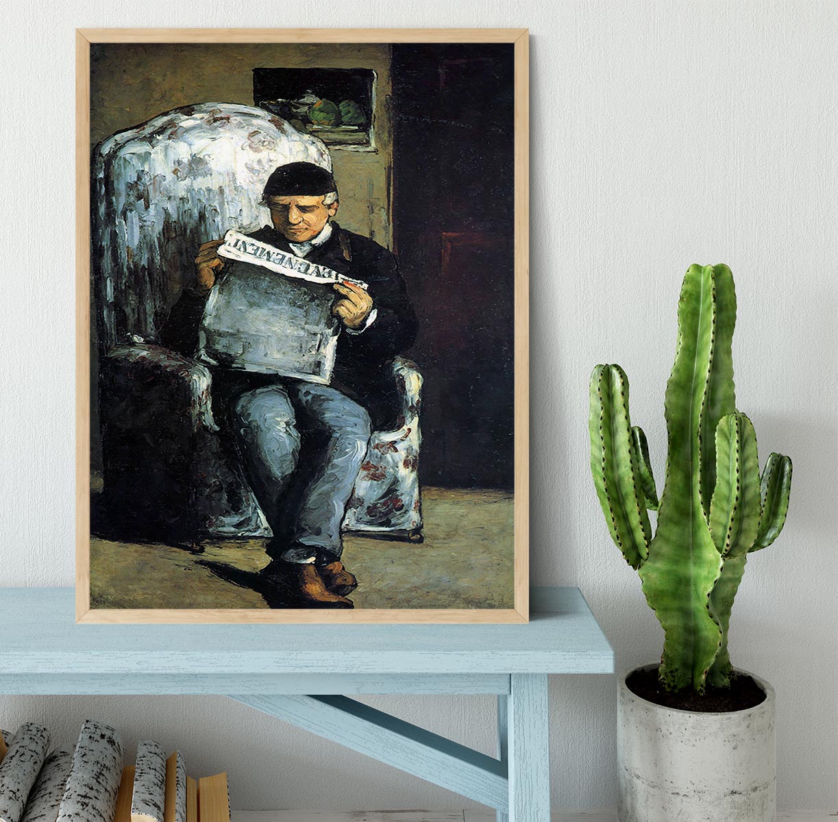 Portrait of Louis-Auguste Cezanne the father of the artist reading from L'EvÇnement by Cezanne Framed Print - Canvas Art Rocks - 4