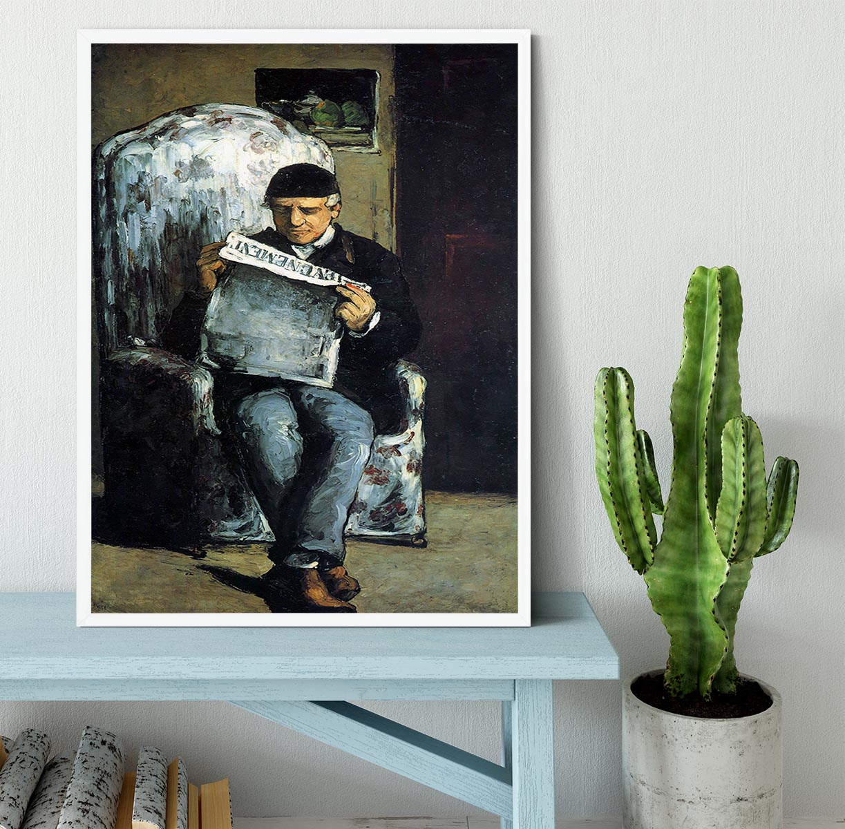 Portrait of Louis-Auguste Cezanne the father of the artist reading from L'EvÇnement by Cezanne Framed Print - Canvas Art Rocks -6