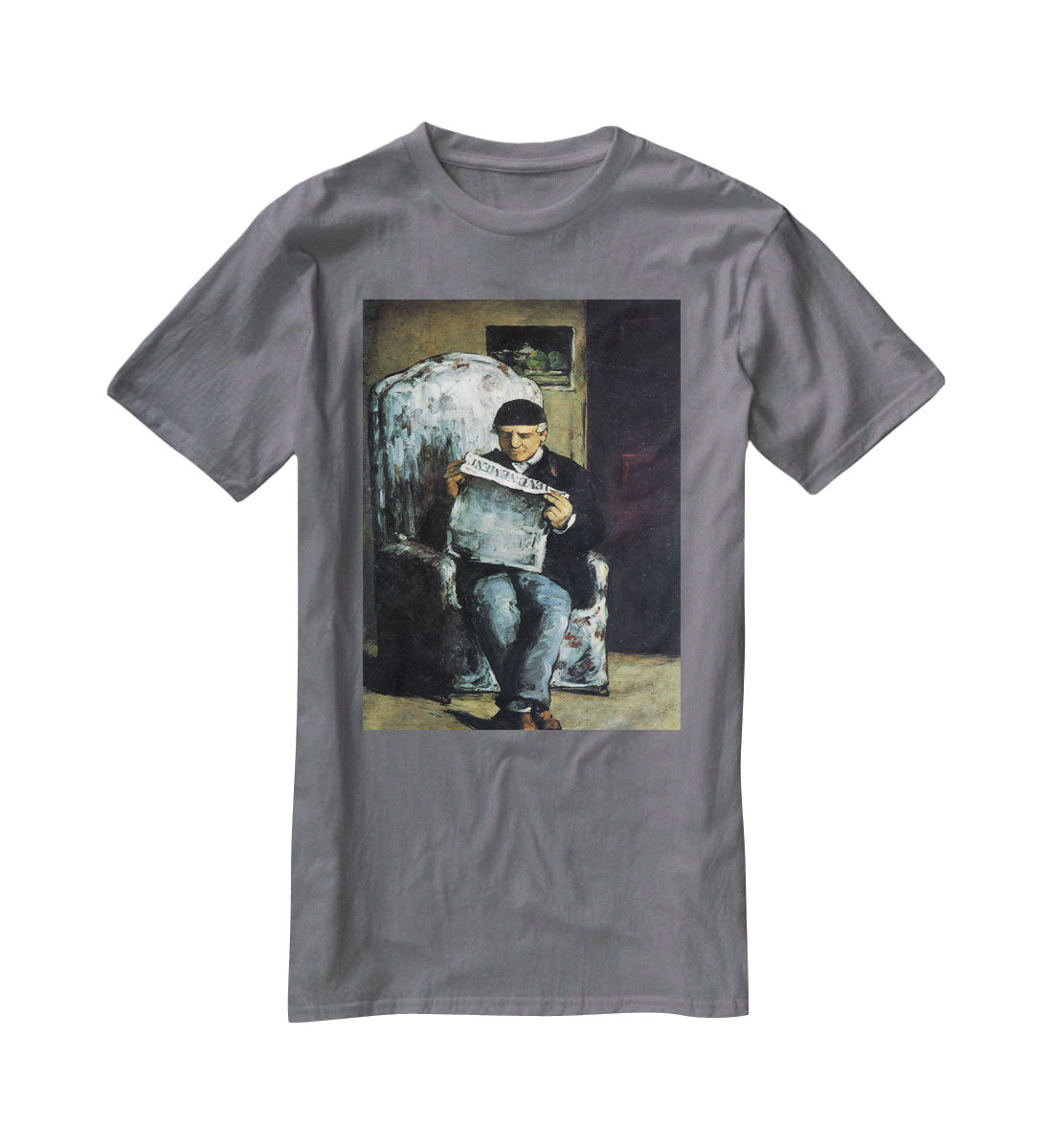 Portrait of Louis-Auguste Cezanne the father of the artist reading from L'EvÇnement by Cezanne T-Shirt - Canvas Art Rocks - 3