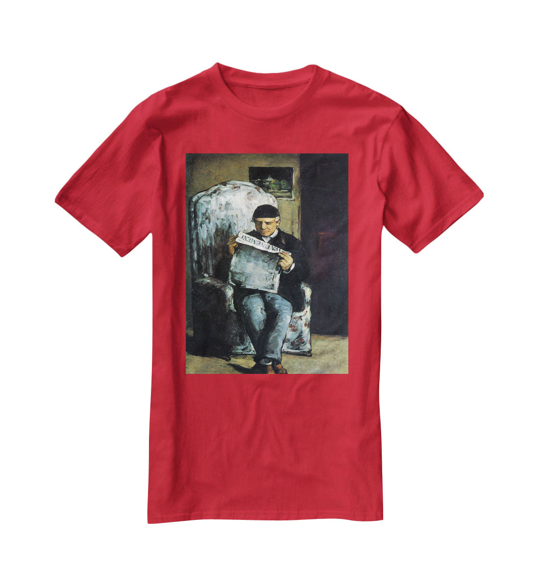 Portrait of Louis-Auguste Cezanne the father of the artist reading from L'EvÇnement by Cezanne T-Shirt - Canvas Art Rocks - 4
