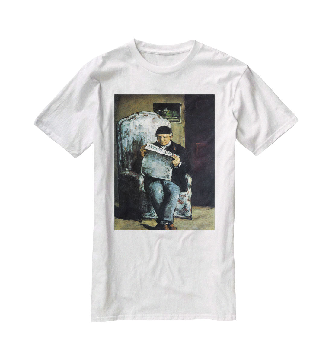 Portrait of Louis-Auguste Cezanne the father of the artist reading from L'EvÇnement by Cezanne T-Shirt - Canvas Art Rocks - 5