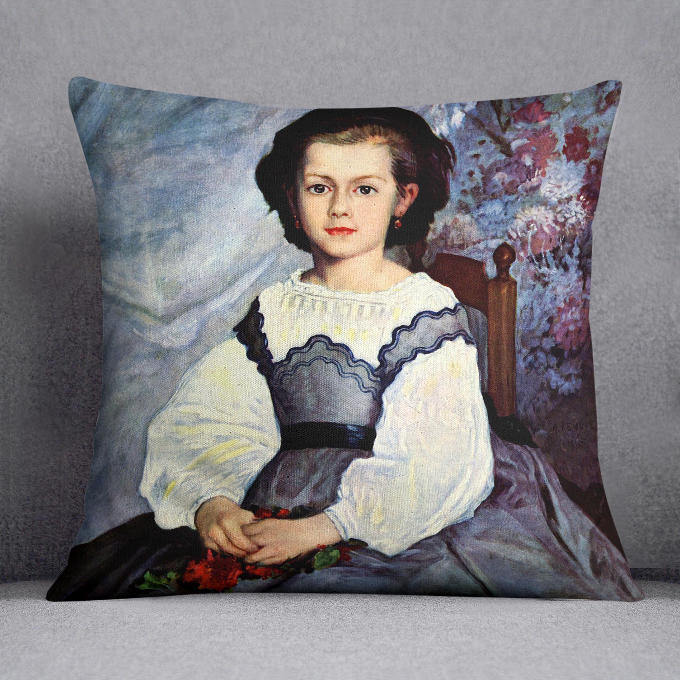 Portrait of Mademoiselle Romaine Lancaux by Renoir Cushion