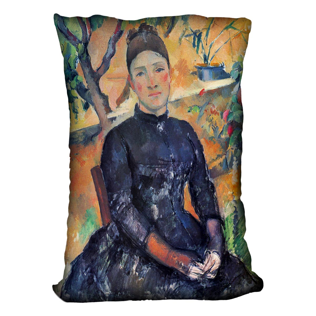 Portrait of Mme CÇzanne in the greenhouse by Cezanne Cushion