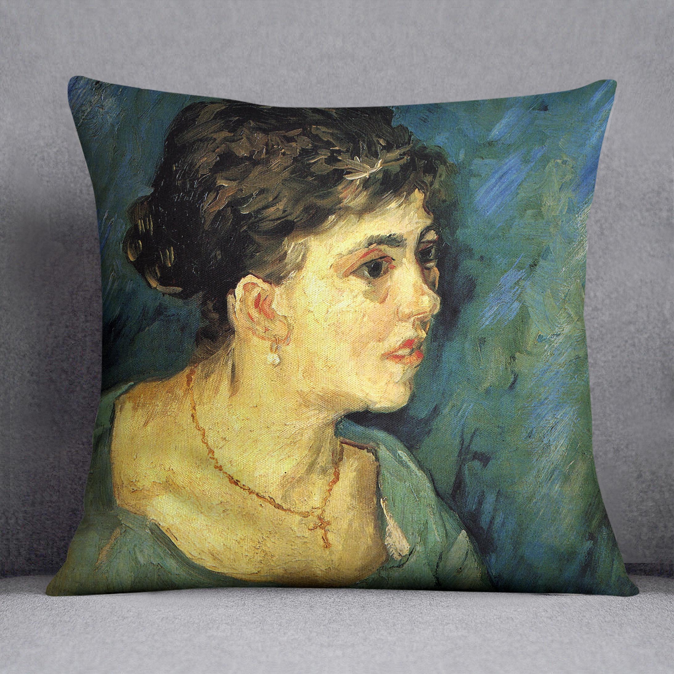 Portrait of Woman in Blue by Van Gogh Cushion