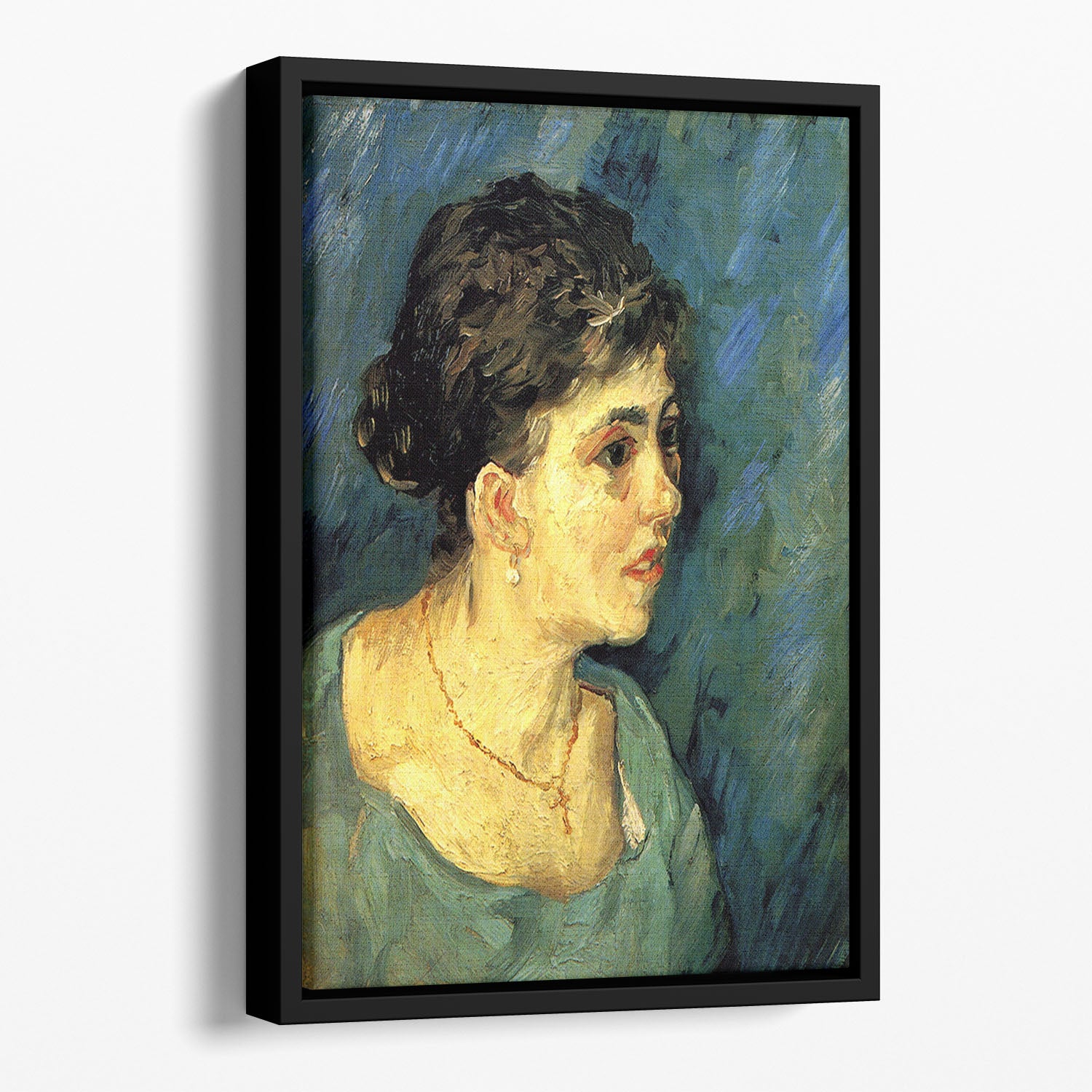 Portrait of Woman in Blue by Van Gogh Floating Framed Canvas