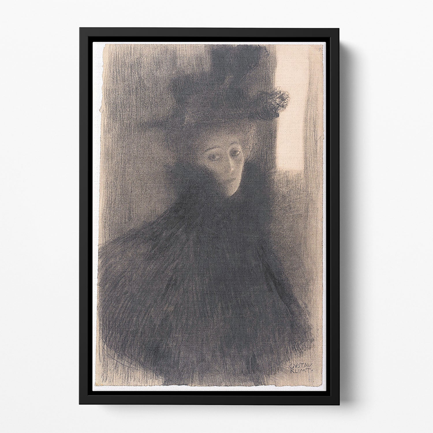 Portrait of a Lady with Cape and Hat by Klimt Floating Framed Canvas