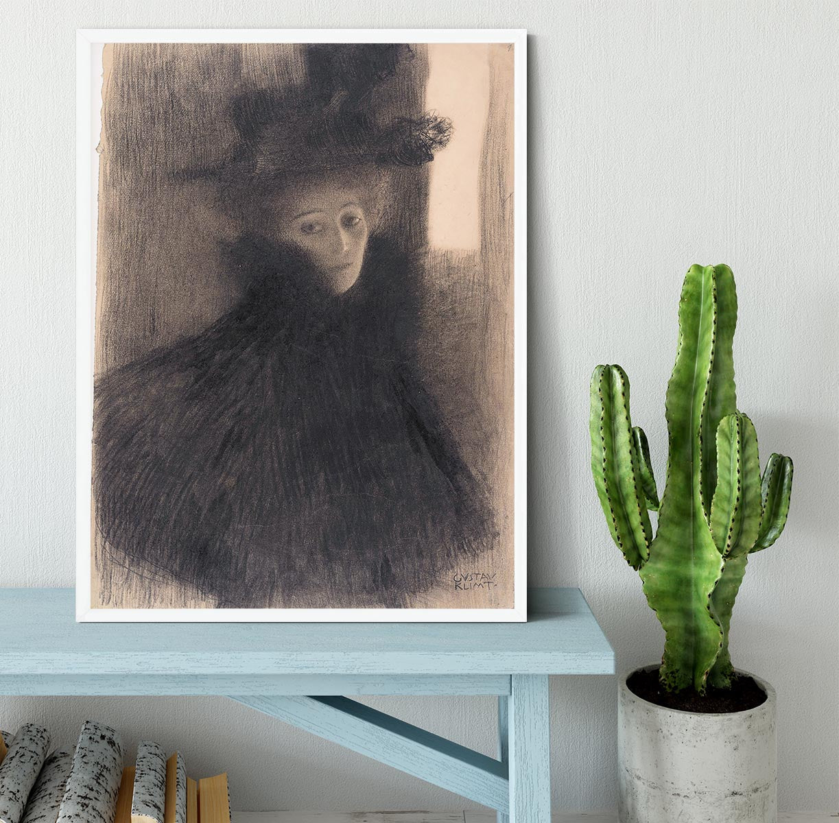 Portrait of a Lady with Cape and Hat by Klimt Framed Print - Canvas Art Rocks -6