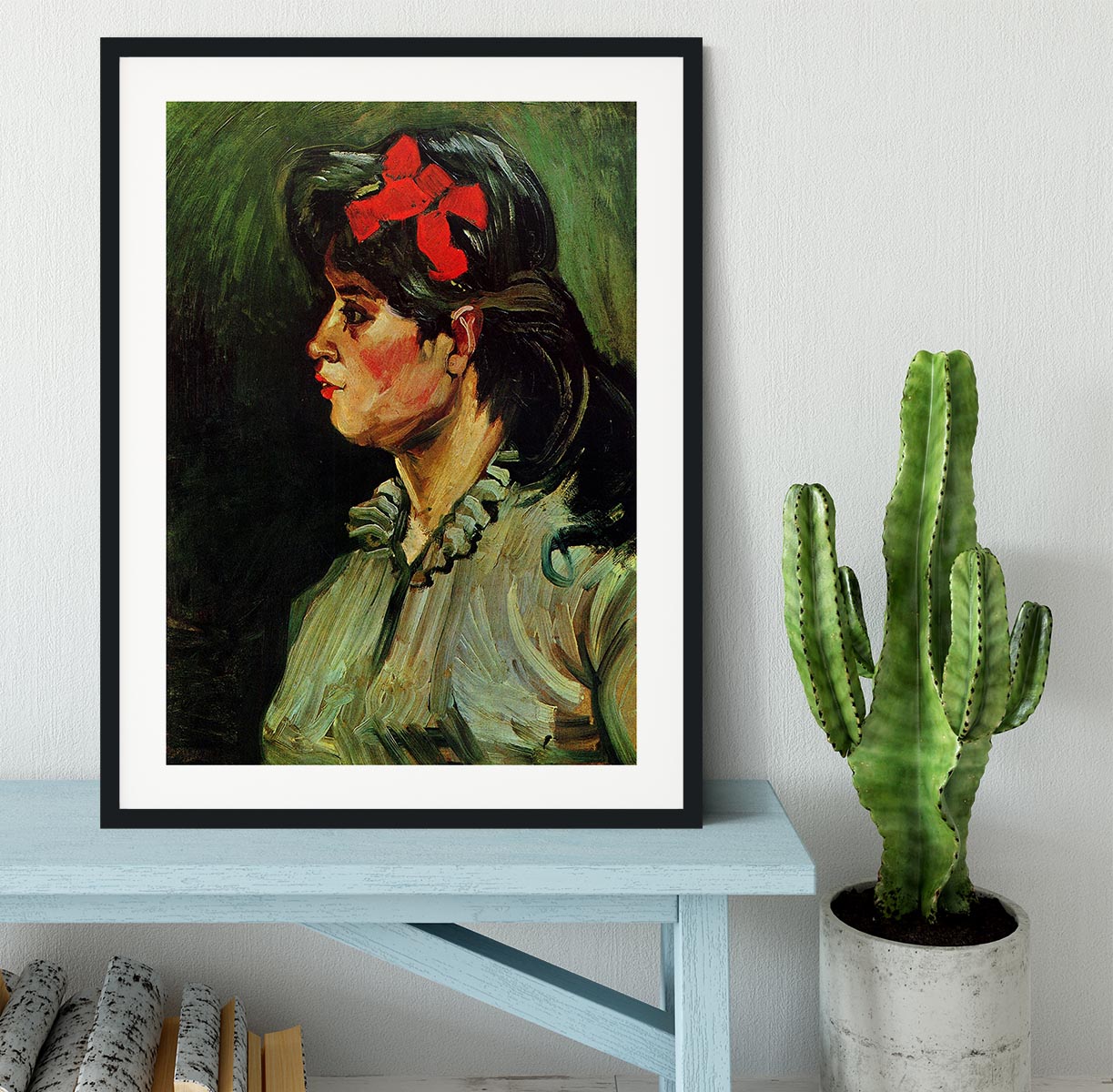 Portrait of a Woman with Red Ribbon by Van Gogh Framed Print - Canvas Art Rocks - 1