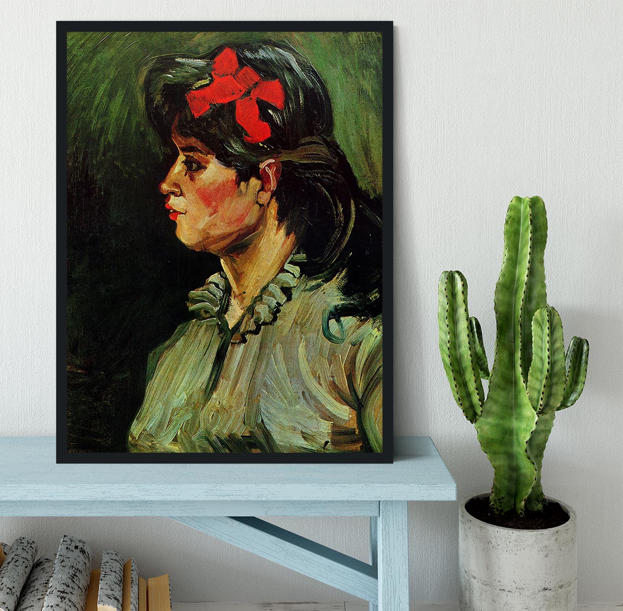 Portrait of a Woman with Red Ribbon by Van Gogh Framed Print - Canvas Art Rocks - 2