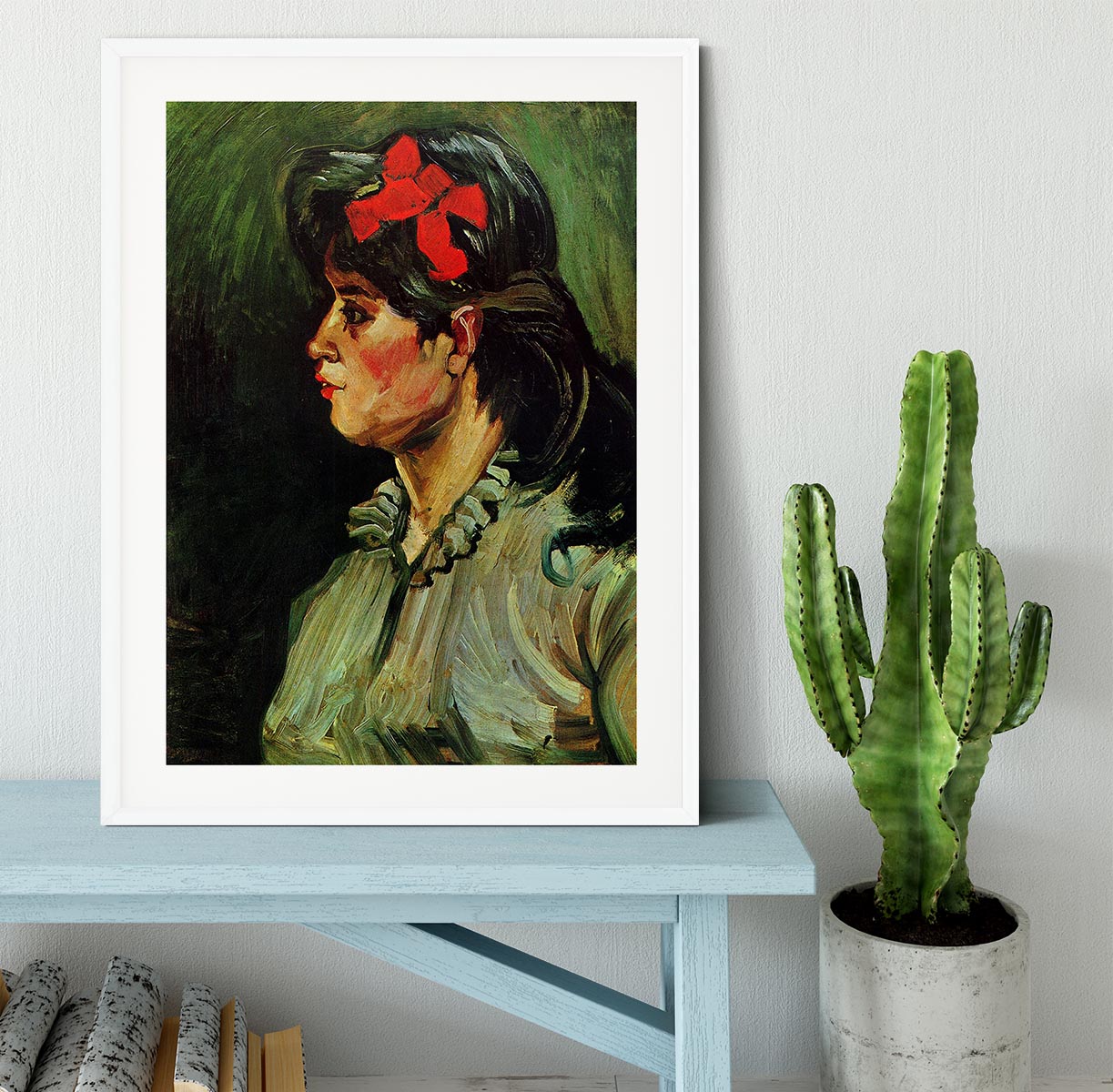 Portrait of a Woman with Red Ribbon by Van Gogh Framed Print - Canvas Art Rocks - 5