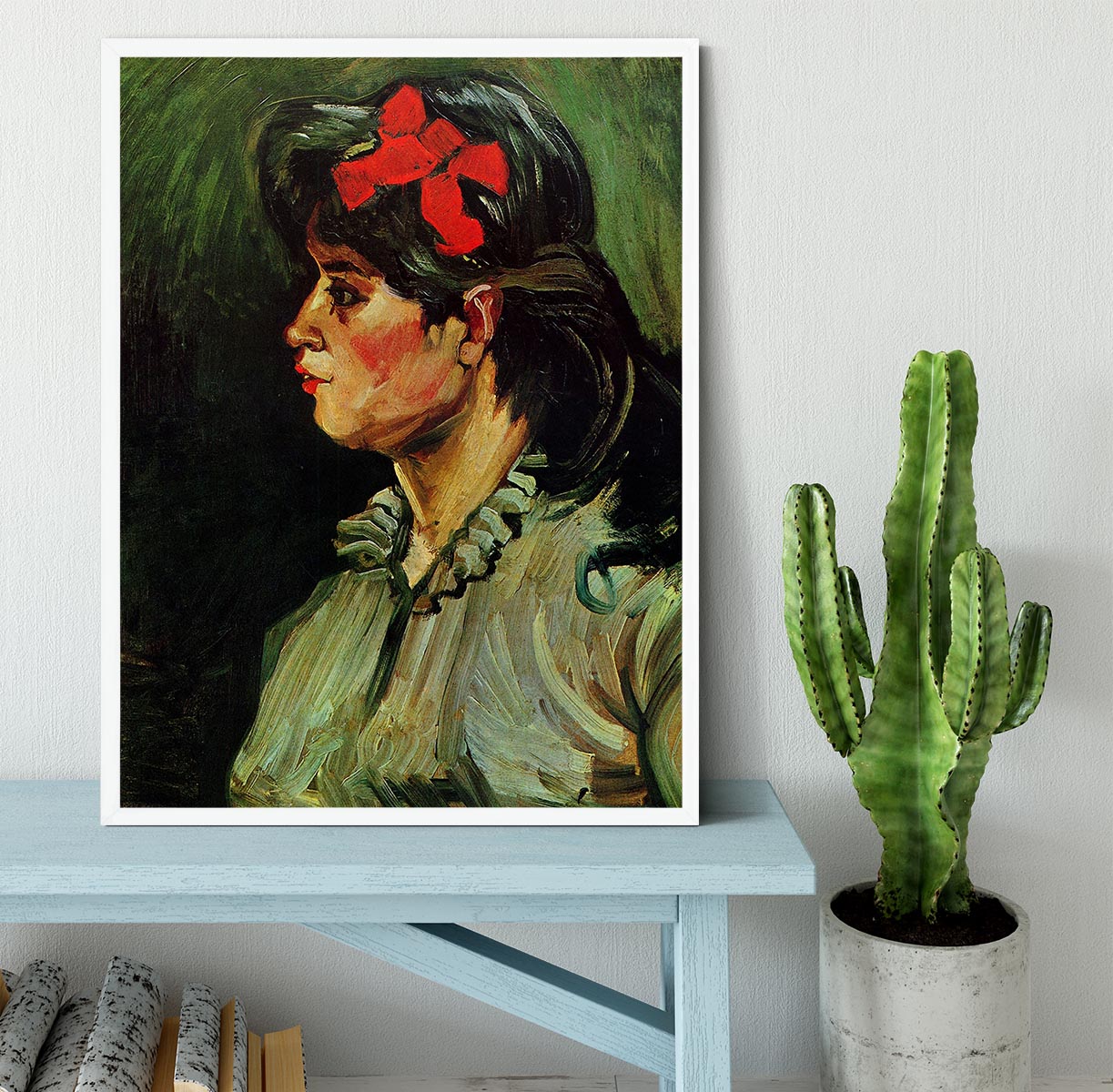Portrait of a Woman with Red Ribbon by Van Gogh Framed Print - Canvas Art Rocks -6