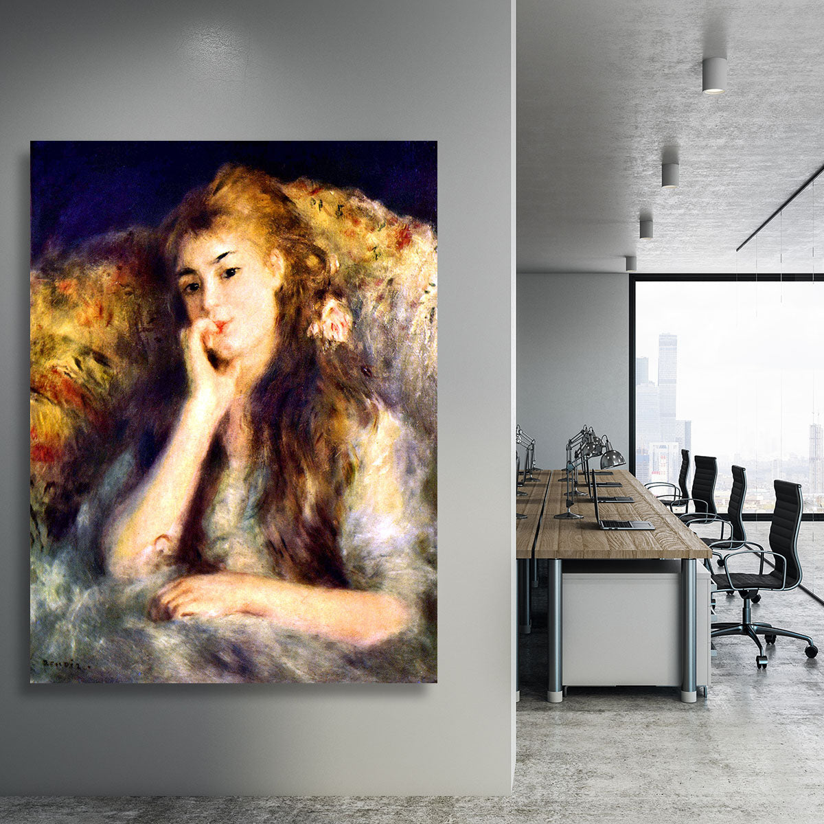 Portrait of a girl in thoughts by Renoir Canvas Print or Poster - Canvas Art Rocks - 3