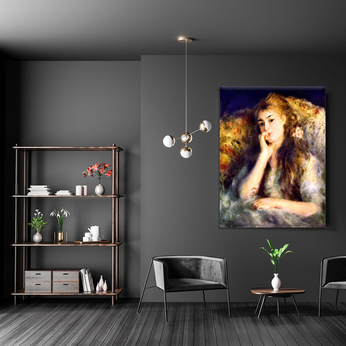 Portrait of a girl in thoughts by Renoir Canvas Print or Poster - Canvas Art Rocks - 5