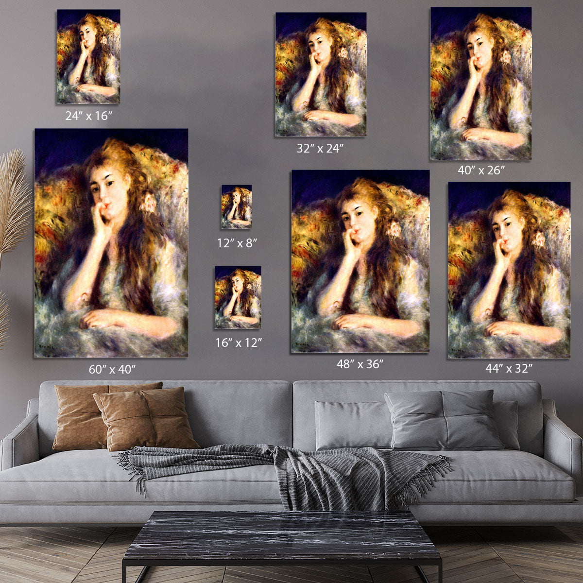 Portrait of a girl in thoughts by Renoir Canvas Print or Poster - Canvas Art Rocks - 7