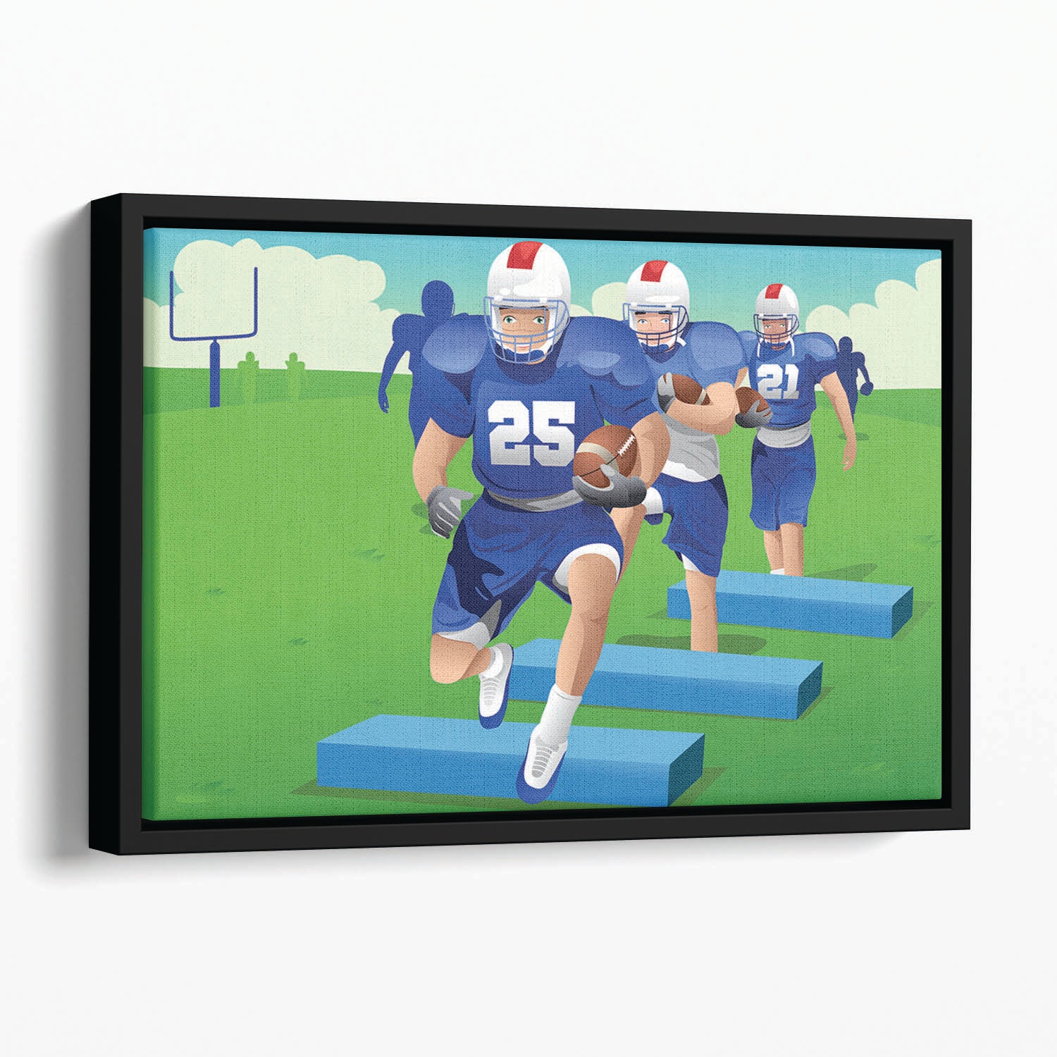 Practicing American football Floating Framed Canvas