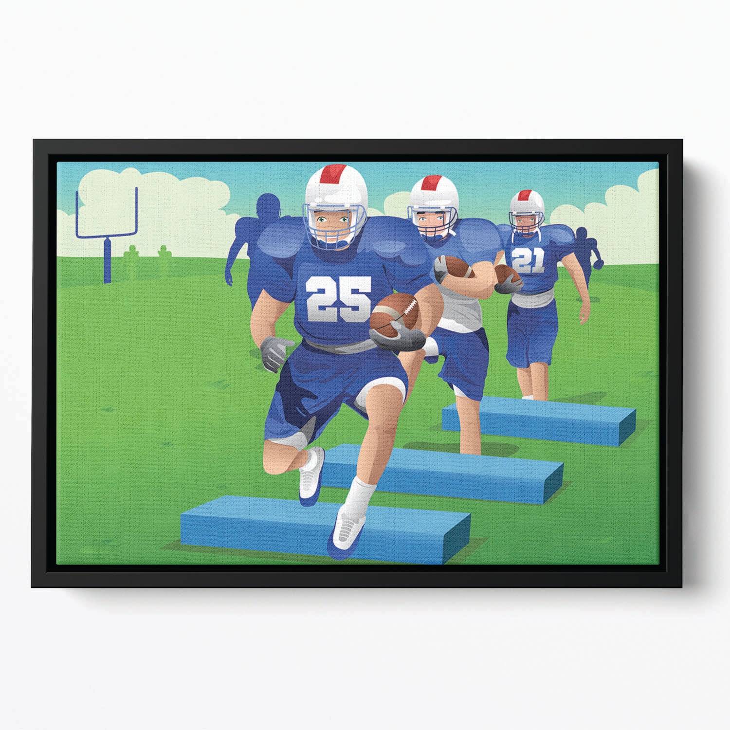 Practicing American football Floating Framed Canvas