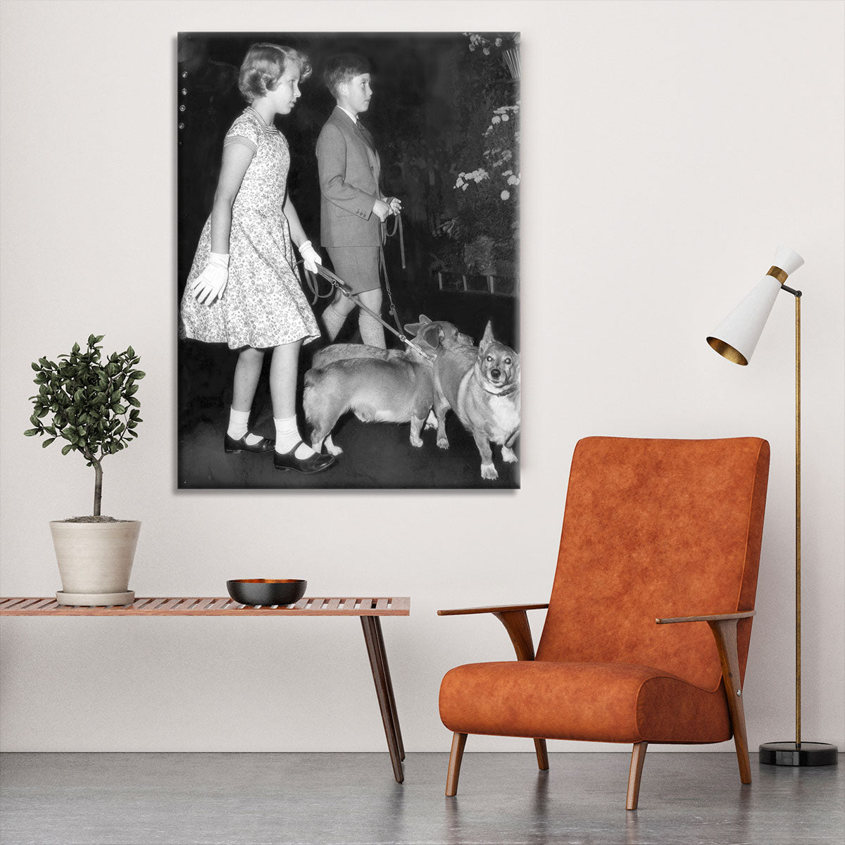 Prince Charles with Princess Anne as children with pet dogs Canvas Print or Poster - Canvas Art Rocks - 6