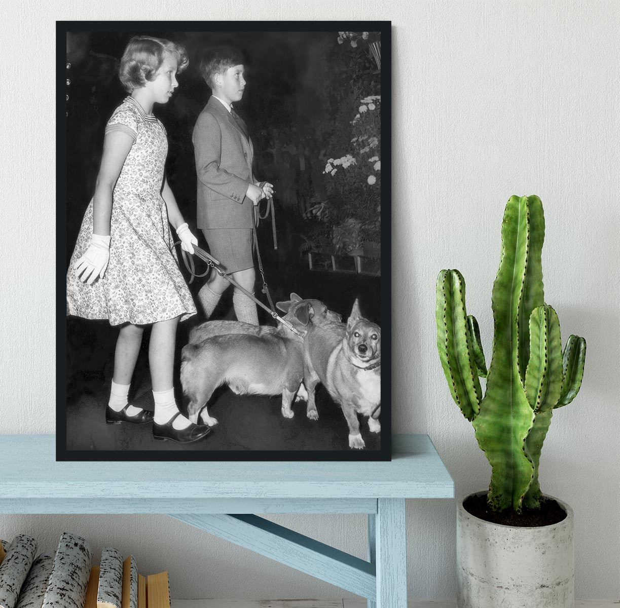 Prince Charles with Princess Anne as children with pet dogs Framed Print - Canvas Art Rocks - 2