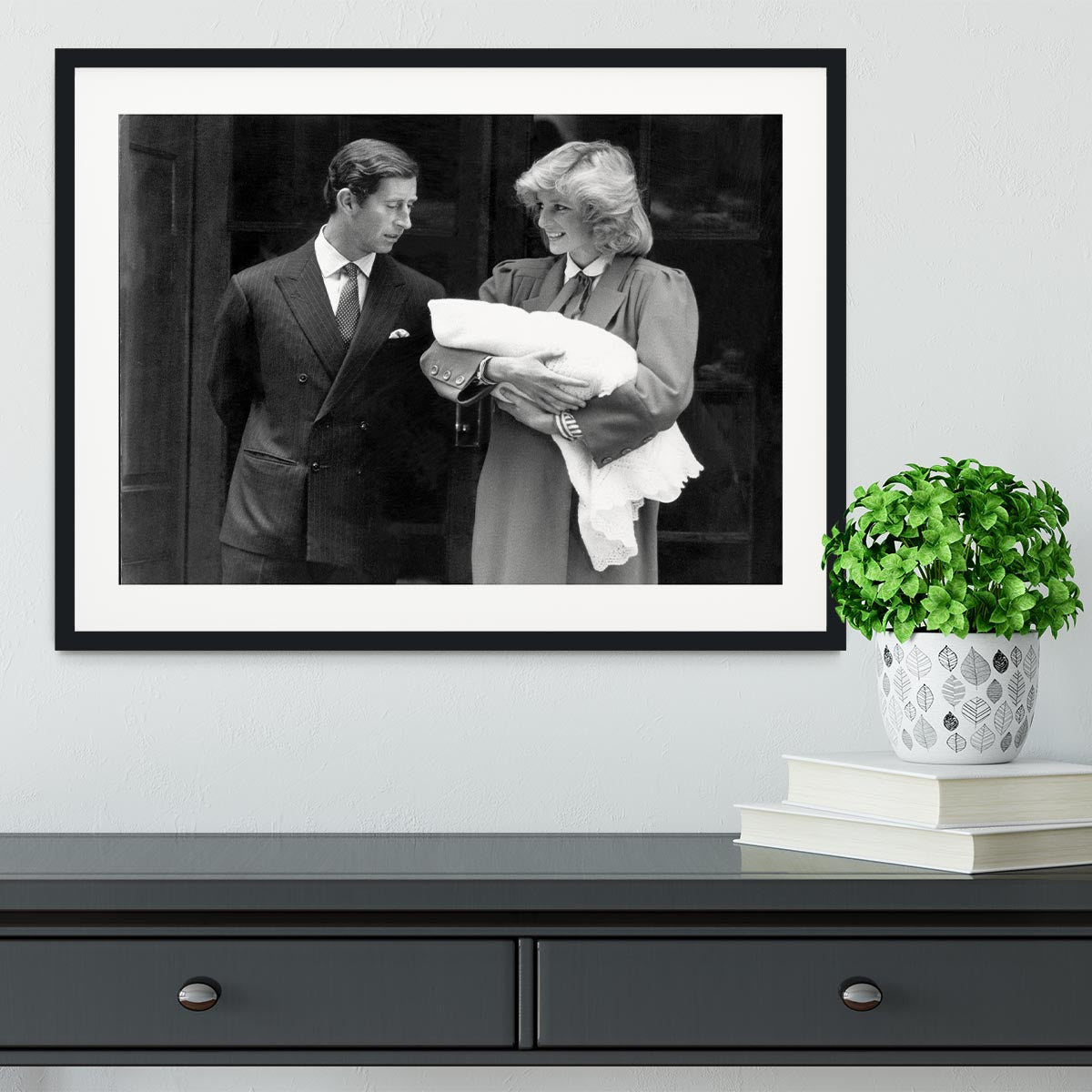 Prince Harry as a newborn with proud parents Framed Print - Canvas Art Rocks - 1