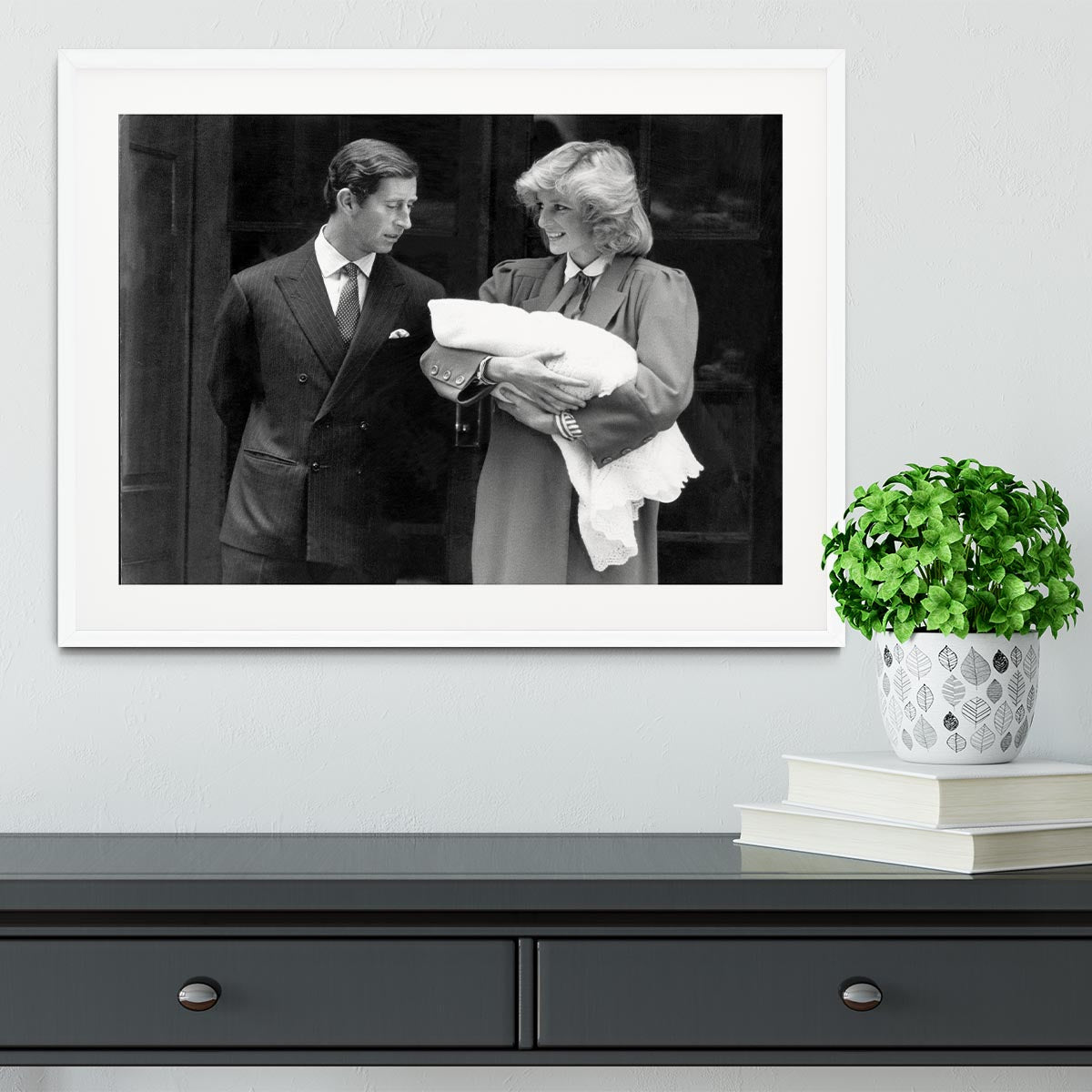 Prince Harry as a newborn with proud parents Framed Print - Canvas Art Rocks - 5