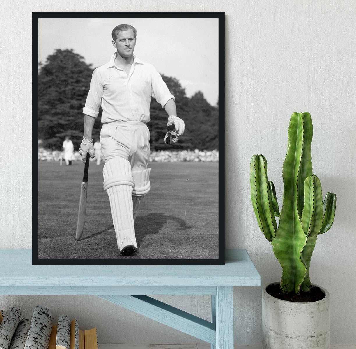 Prince Philip as cricket captain in a charity match Framed Print - Canvas Art Rocks - 2