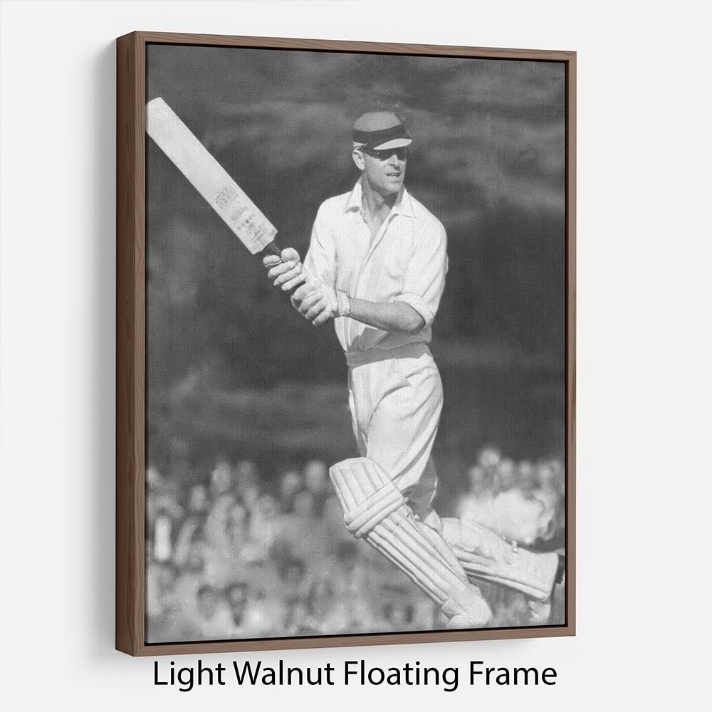 Prince Philip batting at a charity cricket match Floating Frame Canvas