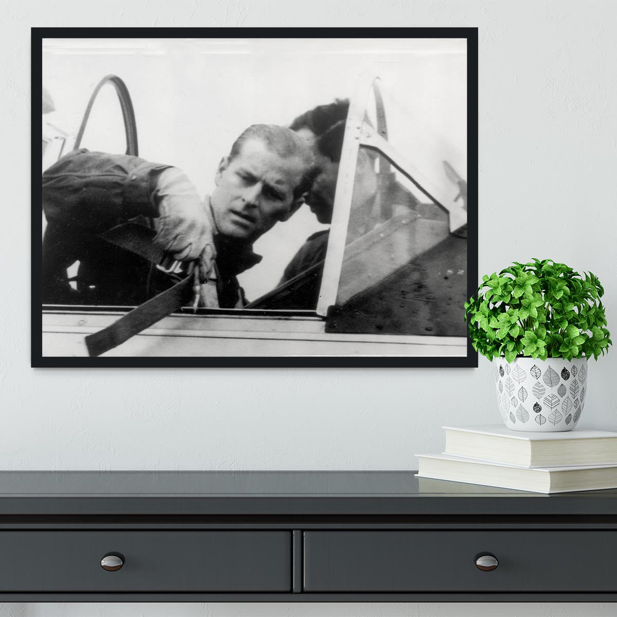 Prince Philip in the cockpit about to receive his RAF Wings Framed Print - Canvas Art Rocks - 2