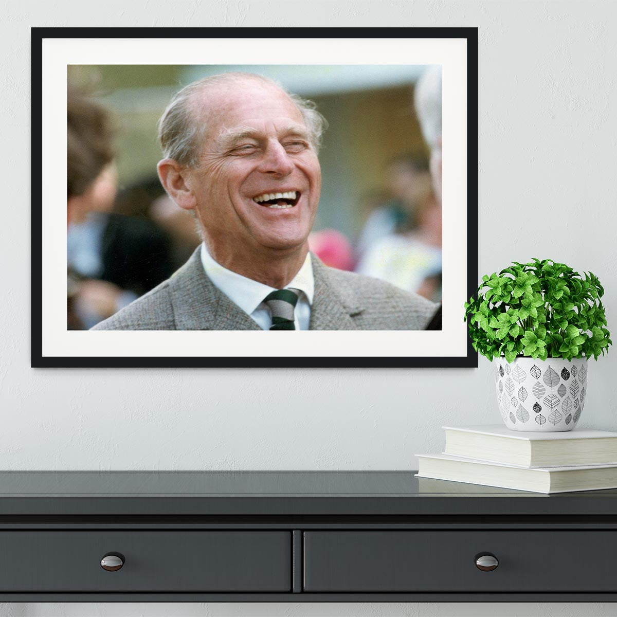 Prince Philip laughing at the Royal Windsor Horse Show Framed Print - Canvas Art Rocks - 1