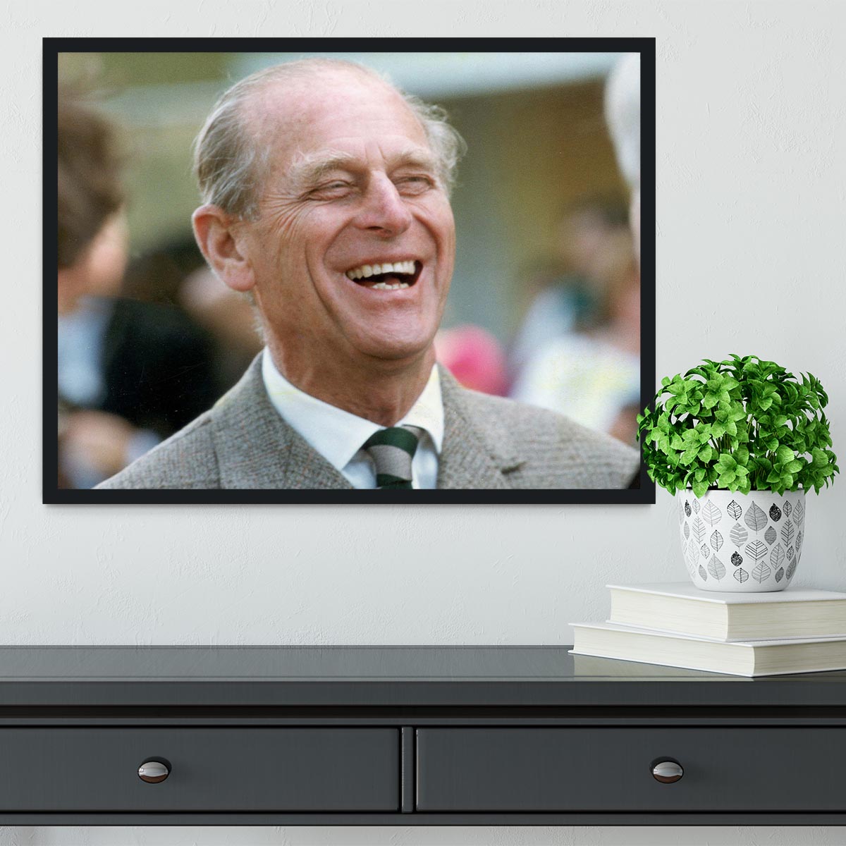 Prince Philip laughing at the Royal Windsor Horse Show Framed Print - Canvas Art Rocks - 2