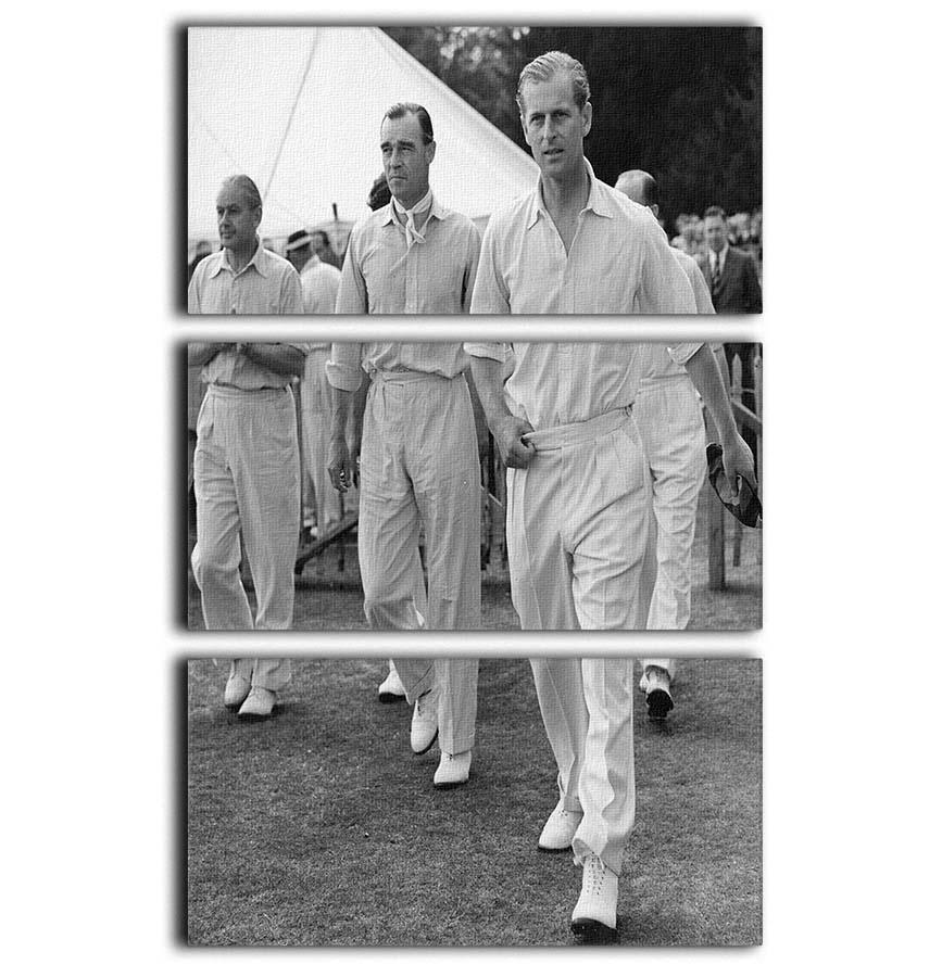 Prince Philip leading his cricket team onto the field 3 Split Panel Canvas Print - Canvas Art Rocks - 1