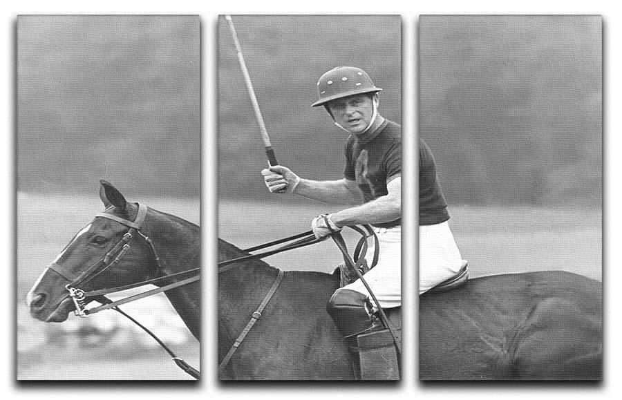 Prince Philip shown winning the polo Gold Cup 3 Split Panel Canvas Print - Canvas Art Rocks - 1