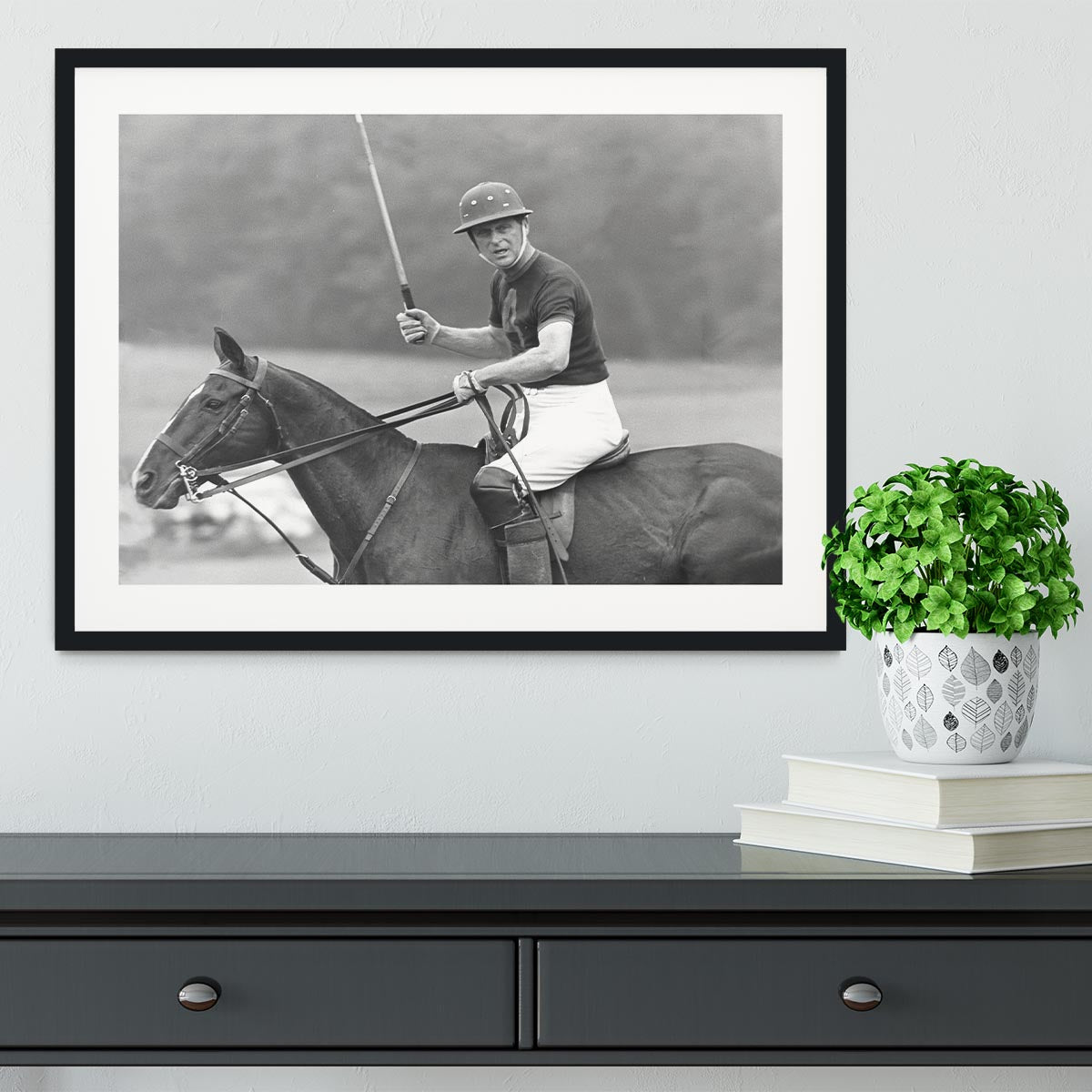 Prince Philip shown winning the polo Gold Cup Framed Print - Canvas Art Rocks - 1