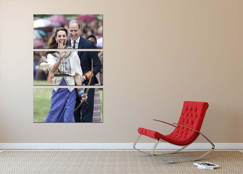 Prince William and Kate laughing trying archery in Bhutan 3 Split Panel Canvas Print - Canvas Art Rocks - 2