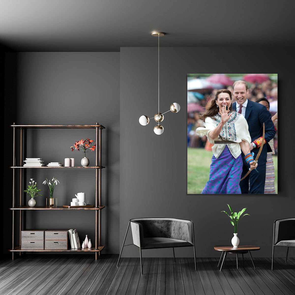 Prince William and Kate laughing trying archery in Bhutan Canvas Print or Poster - Canvas Art Rocks - 5