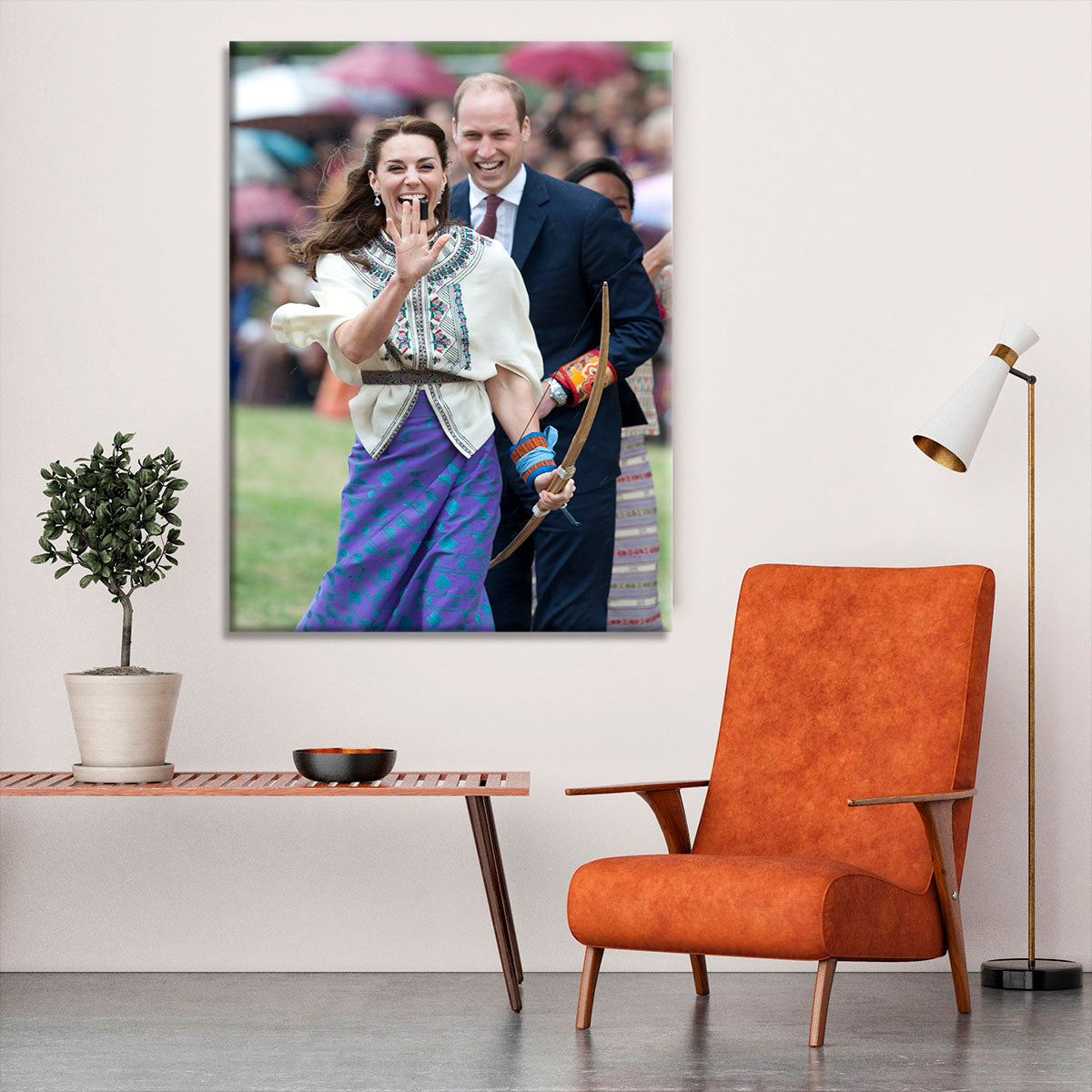 Prince William and Kate laughing trying archery in Bhutan Canvas Print or Poster - Canvas Art Rocks - 6