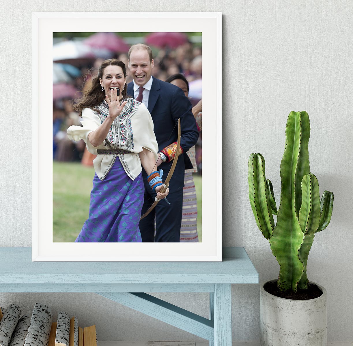 Prince William and Kate laughing trying archery in Bhutan Framed Print - Canvas Art Rocks - 5