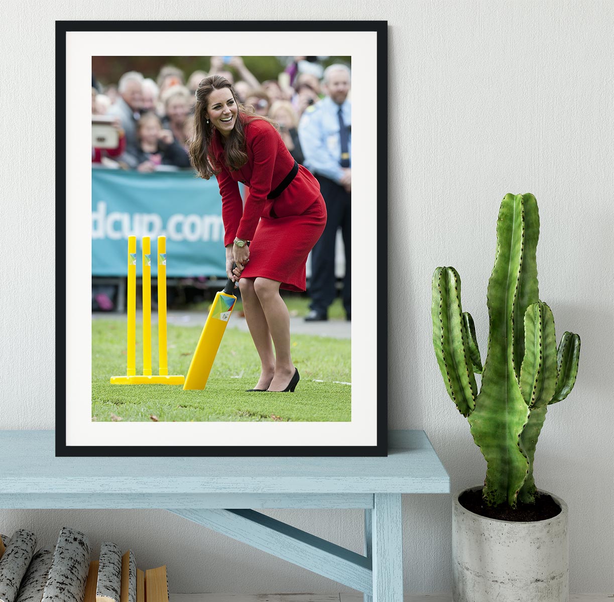 Prince William and Kate playing cricket in New Zealand Framed Print - Canvas Art Rocks - 1