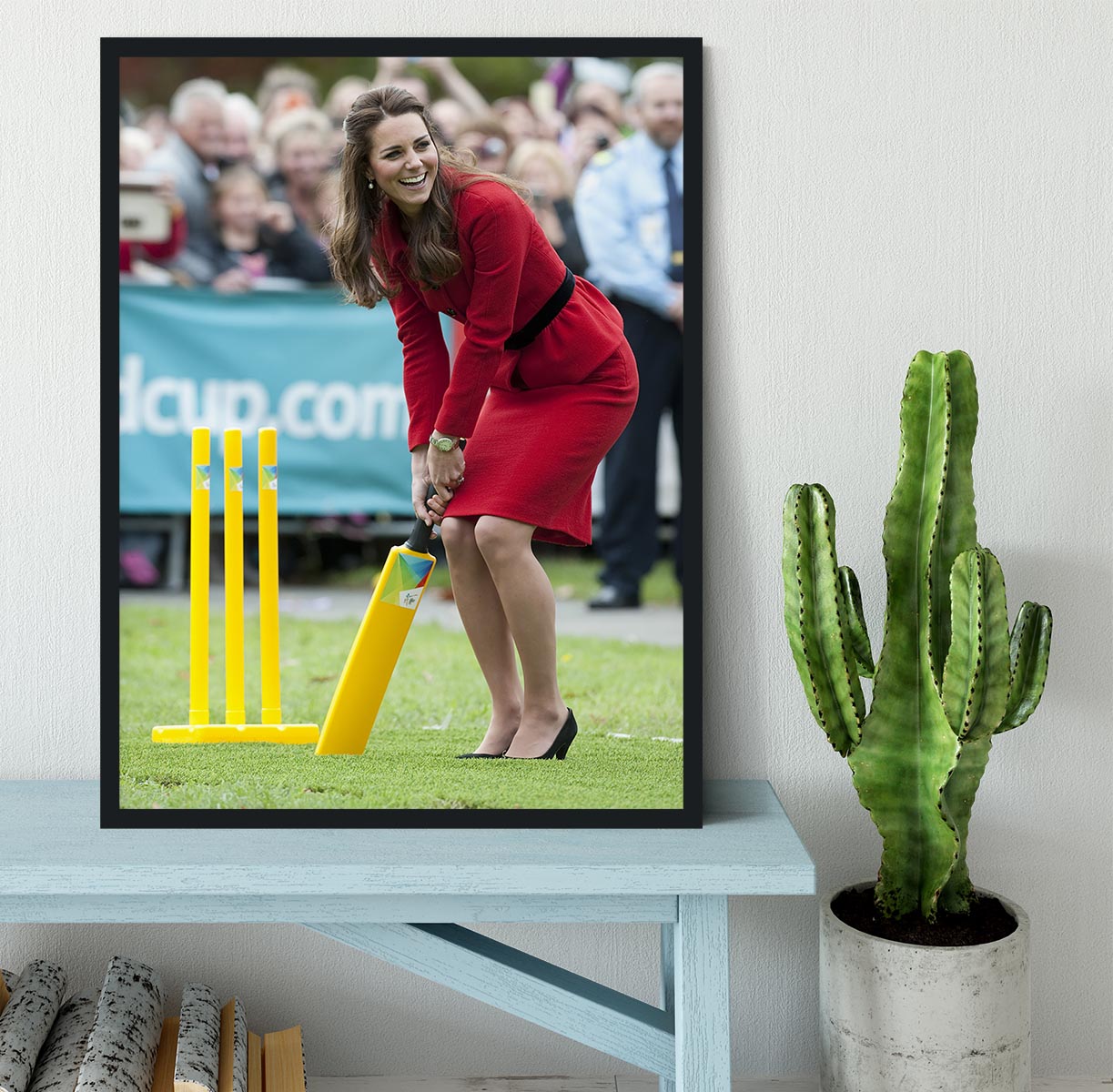 Prince William and Kate playing cricket in New Zealand Framed Print - Canvas Art Rocks - 2