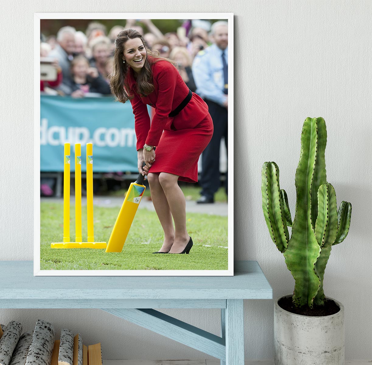 Prince William and Kate playing cricket in New Zealand Framed Print - Canvas Art Rocks -6