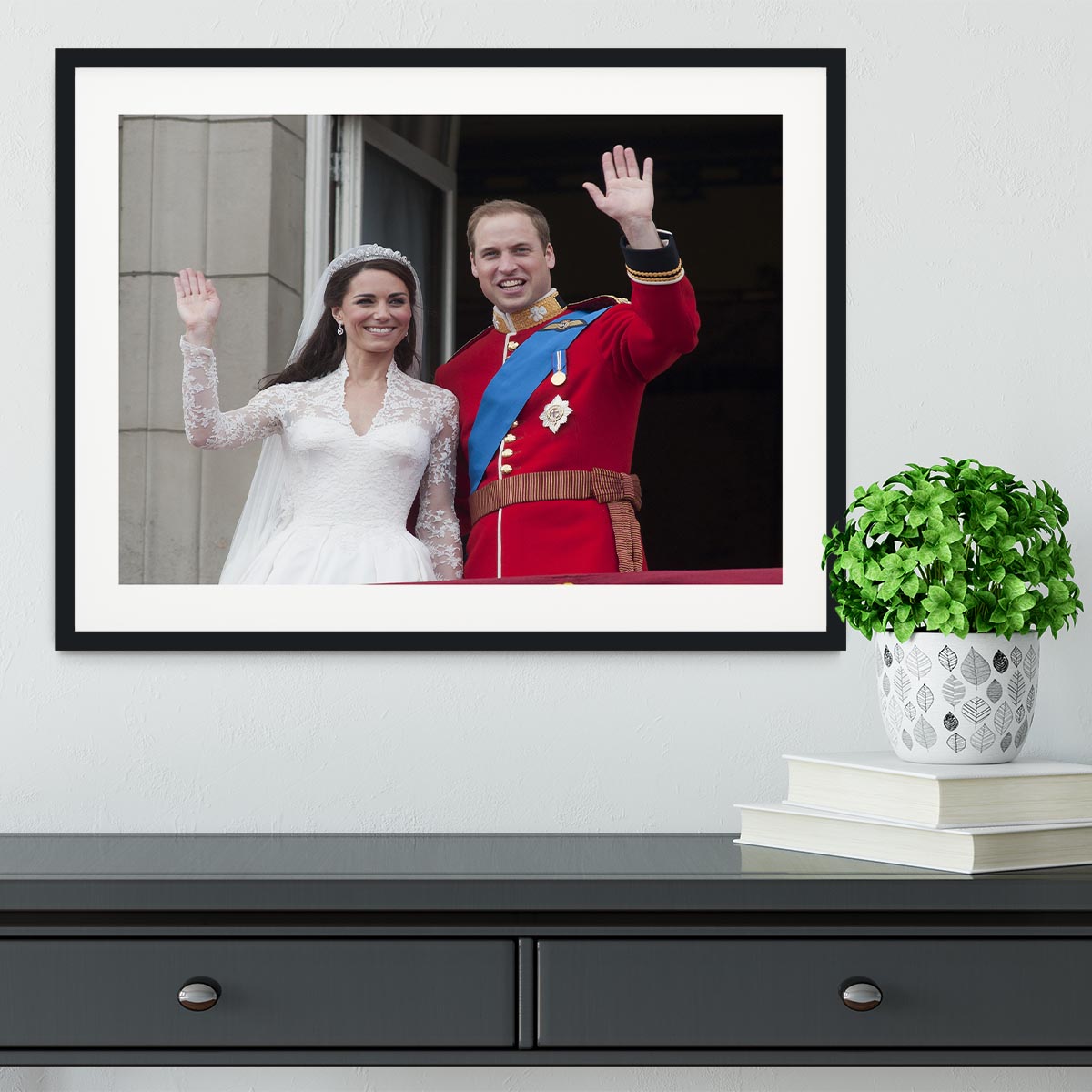 Prince William and Kate waving on their wedding day Framed Print - Canvas Art Rocks - 1