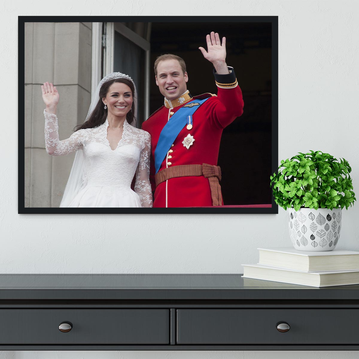 Prince William and Kate waving on their wedding day Framed Print - Canvas Art Rocks - 2