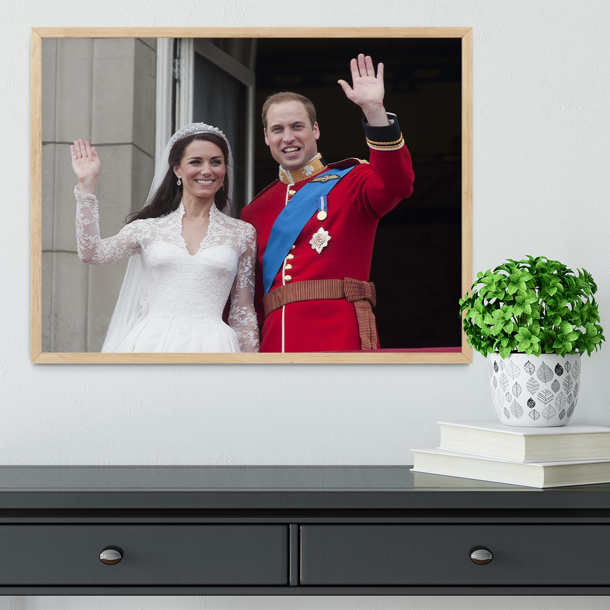 Prince William and Kate waving on their wedding day Framed Print - Canvas Art Rocks - 4