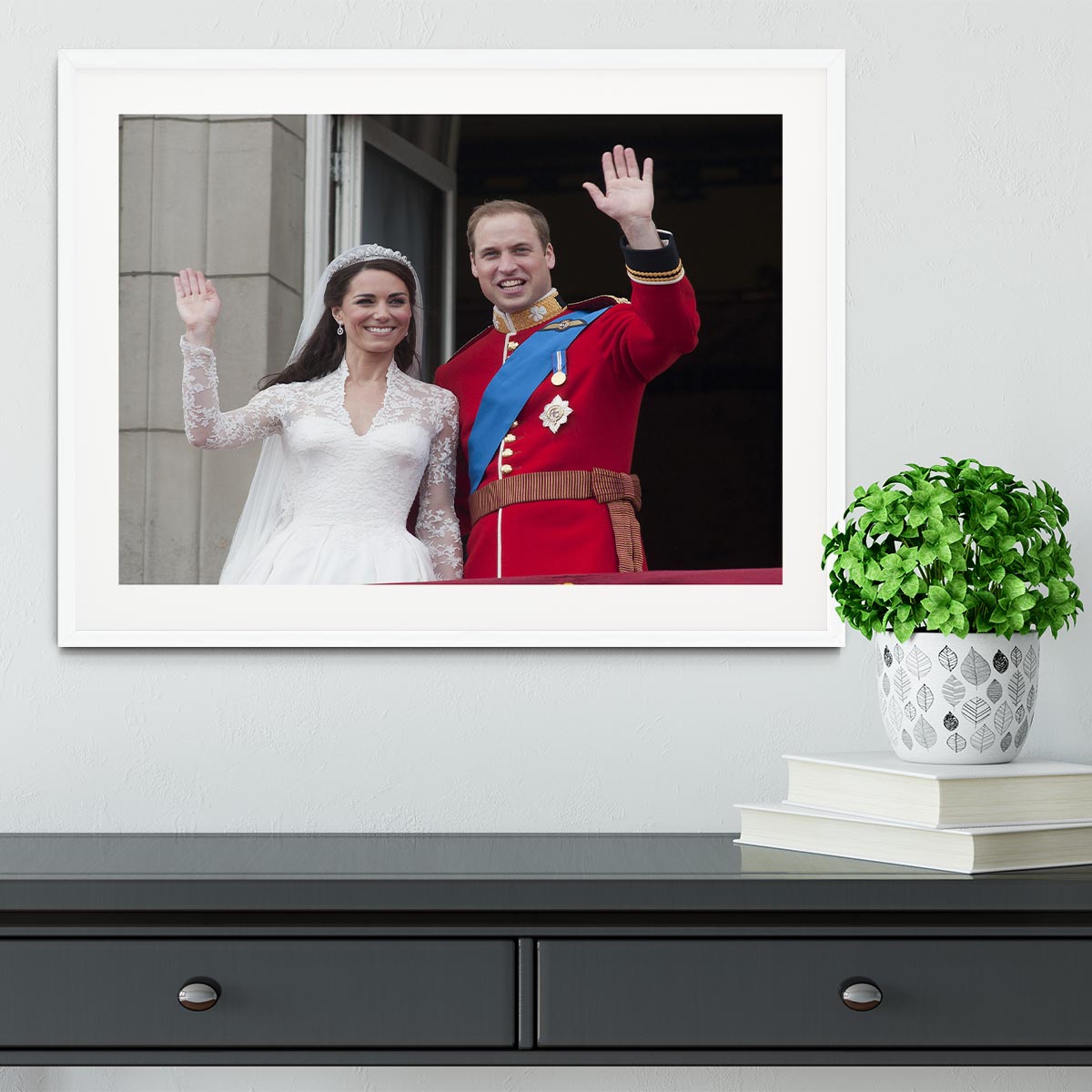 Prince William and Kate waving on their wedding day Framed Print - Canvas Art Rocks - 5