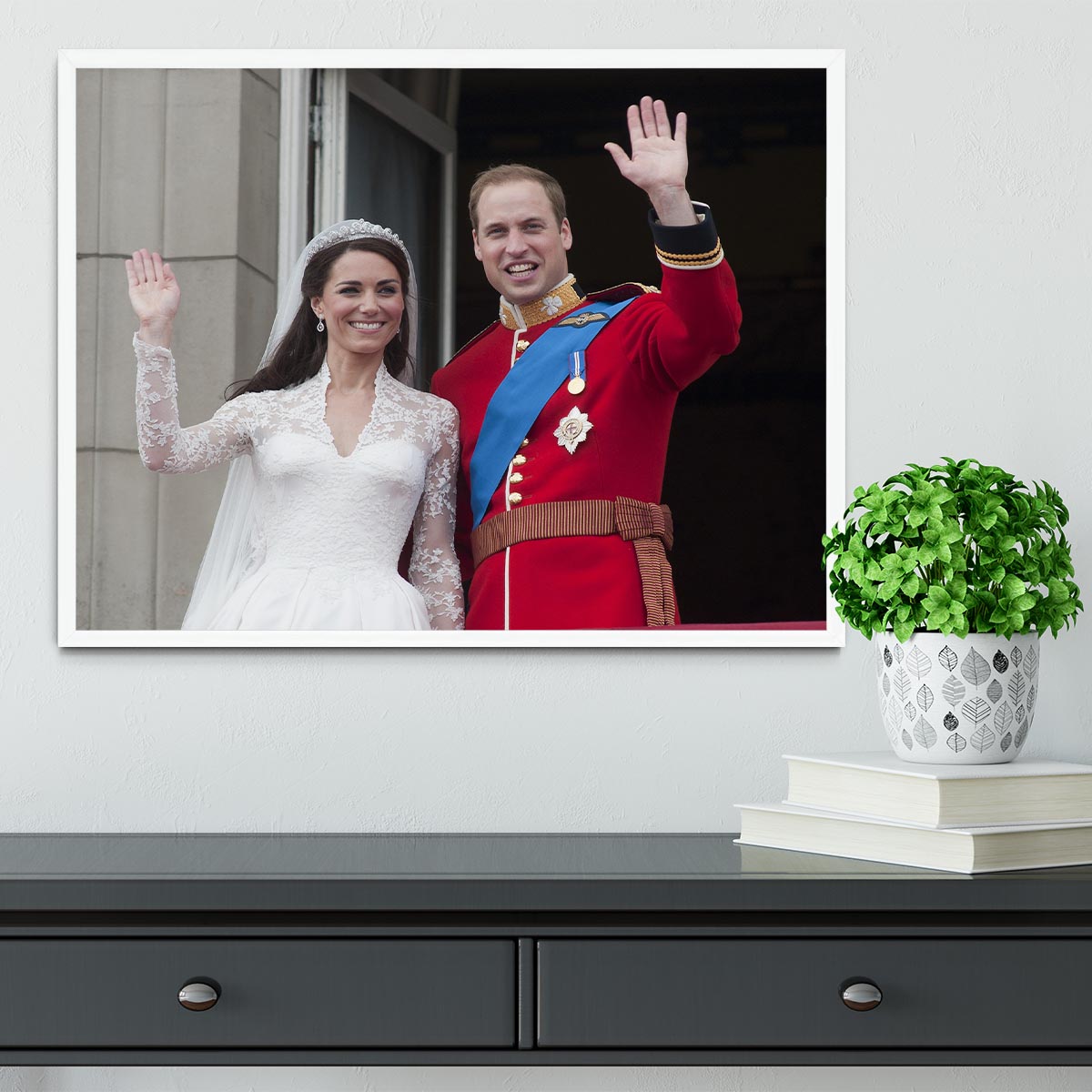 Prince William and Kate waving on their wedding day Framed Print - Canvas Art Rocks -6