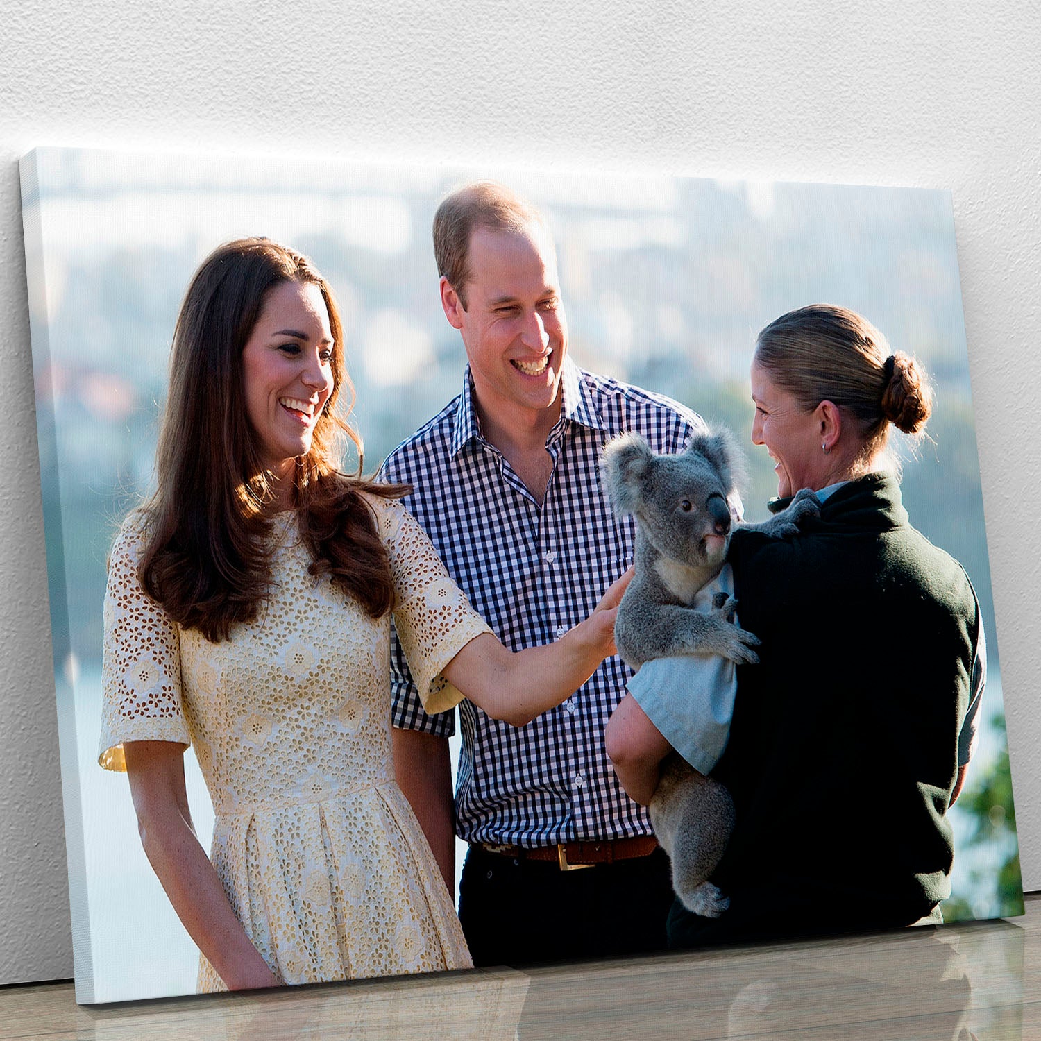 Prince William and Kate with a koala bear in Sydney Australia Canvas Print or Poster - Canvas Art Rocks - 1