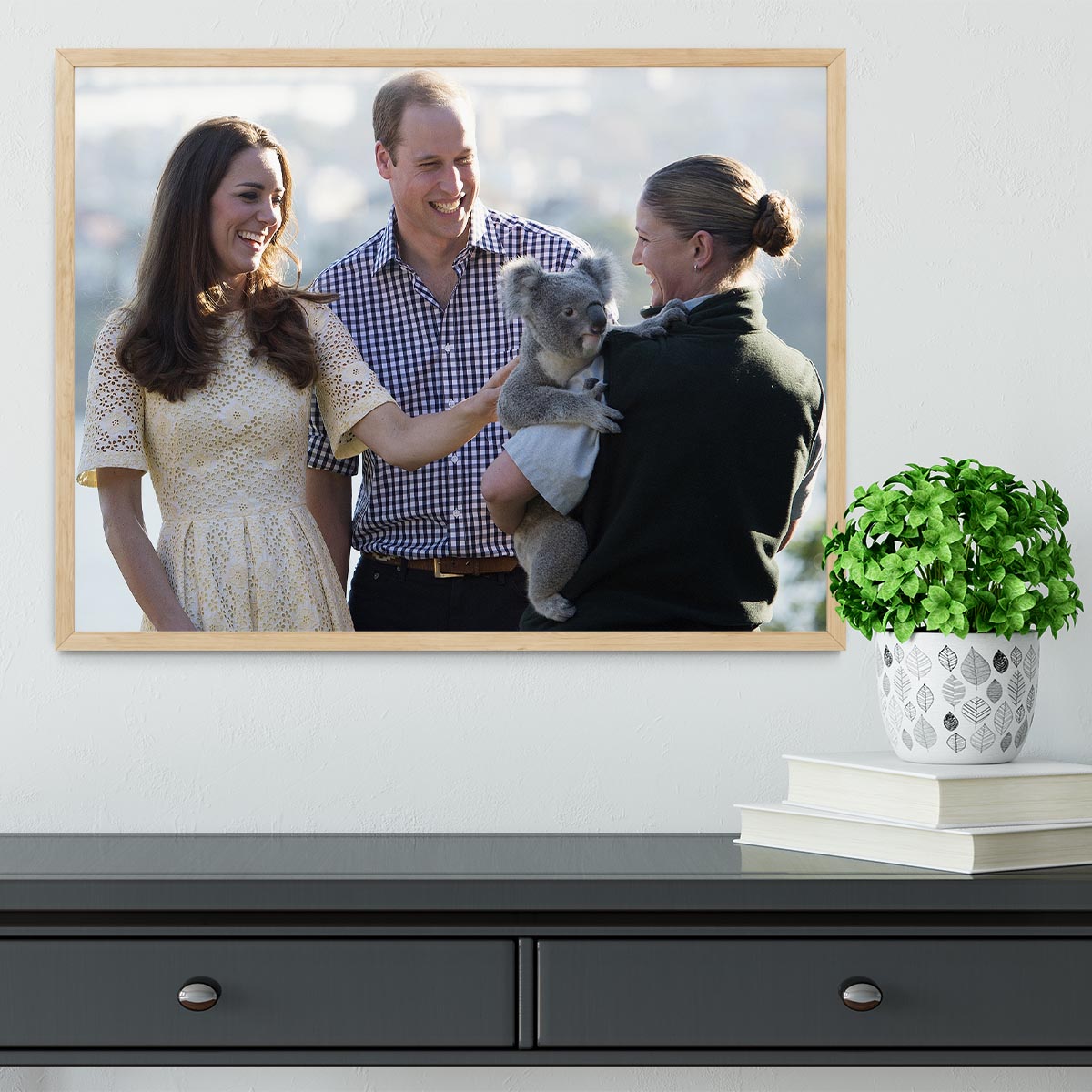 Prince William and Kate with a koala bear in Sydney Australia Framed Print - Canvas Art Rocks - 4