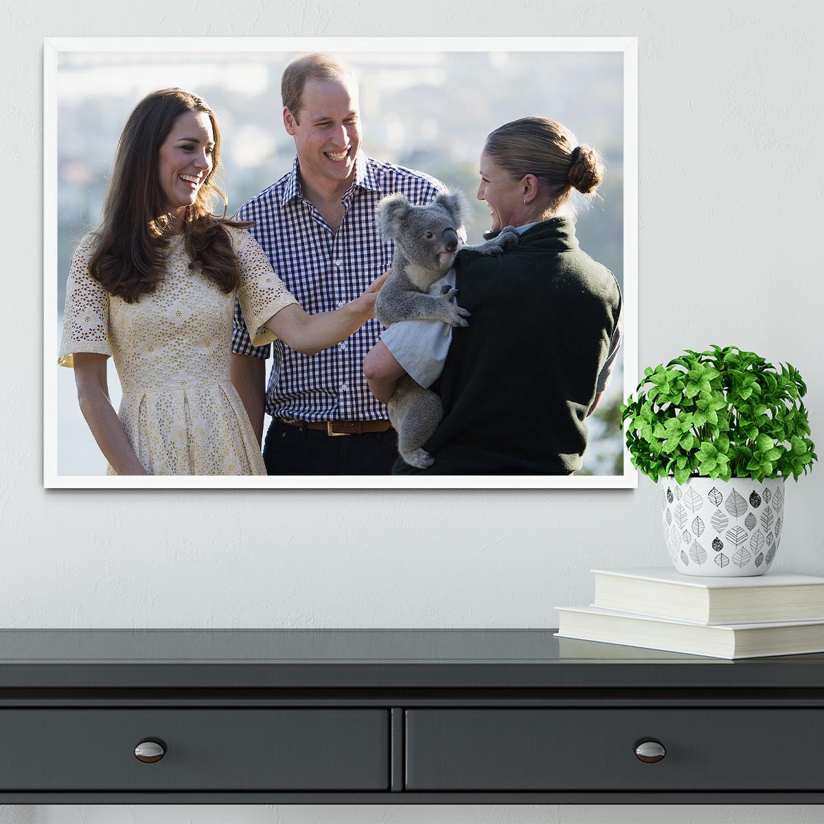 Prince William and Kate with a koala bear in Sydney Australia Framed Print - Canvas Art Rocks -6