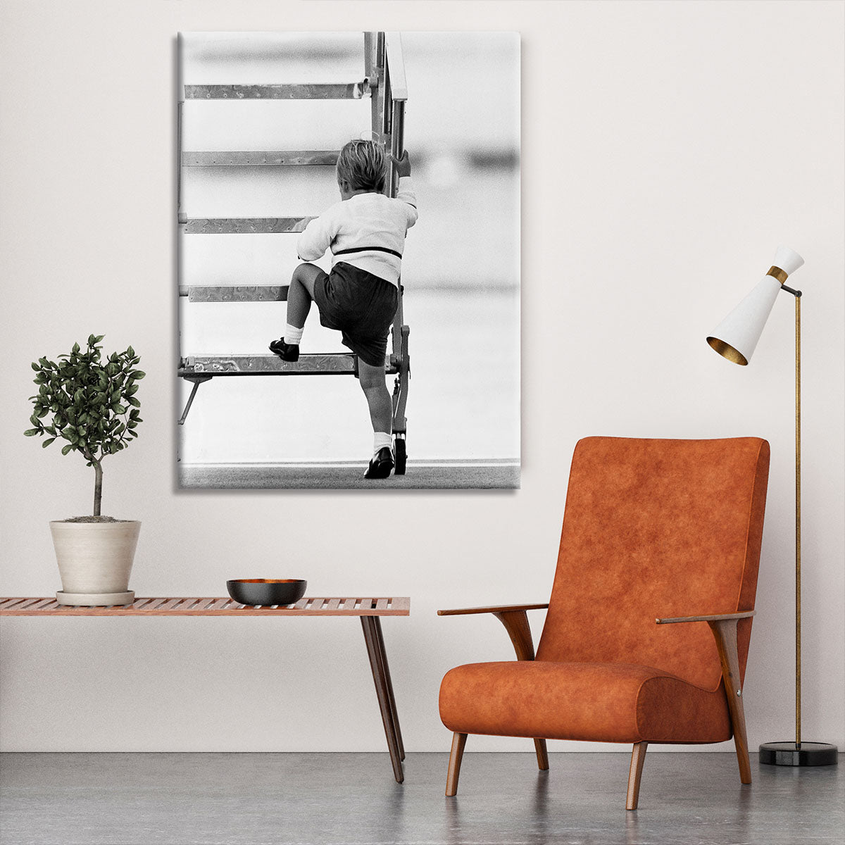 Prince William at Aberdeen Airport climbing stairs Canvas Print or Poster - Canvas Art Rocks - 6
