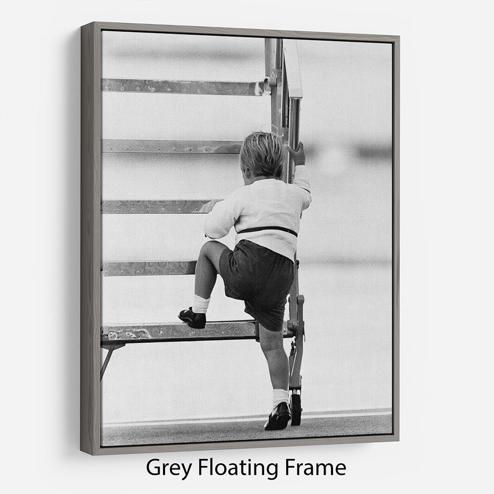 Prince William at Aberdeen Airport climbing stairs Floating Frame Canvas