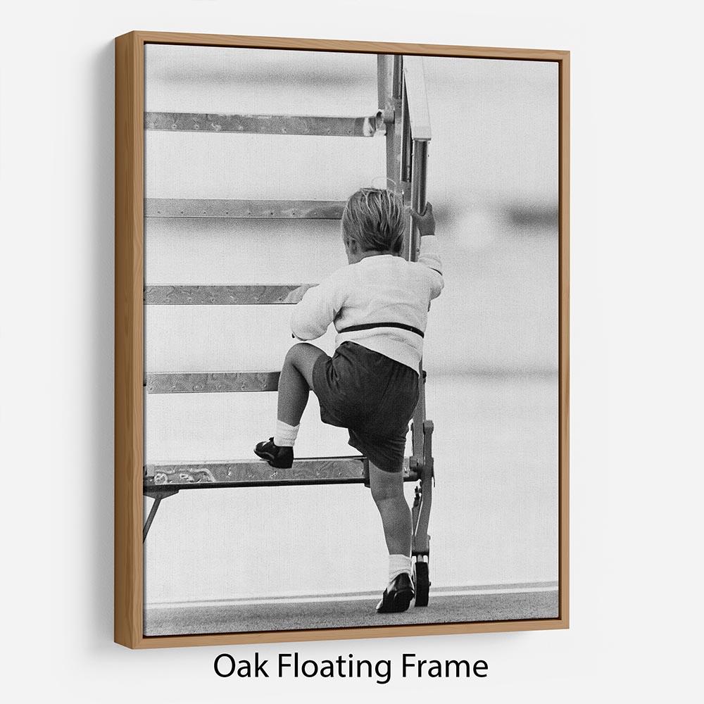 Prince William at Aberdeen Airport climbing stairs Floating Frame Canvas